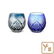 NEW J-kitchens Retro Kiriko Pair Egg-shaped Glass Cup Φ2.7 x 3.5 inches (6.9 x