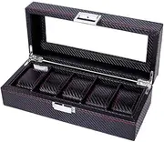 [CFZSALK] Watch Winders, Watch Box Watch Box,Lockable Metal Buckle Elegant Storage for Mens Watches Display Organizer Carbon Fiber Leather 5 Watch Case STO Warm as Ever KeYJ