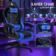 ALFORDSON Gaming Office Chair Massage Racing Computer Seat Footrest Leather Blue