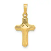 14k Yellow Gold Polished And Textured Border Latin Cross Charm Pendant