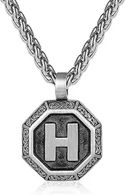 [Rajputana] Initial Necklace for Men Boys Stainless Steel Letter Pendant Chain A-Z 50+5cm Octagonal Nordic Viking Talisman Jewelry Gifts