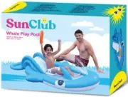 New SUN CLUB Whale PLAY POOL Inflatable w/ Slide + Water Sprayer + Ring Toss NIB