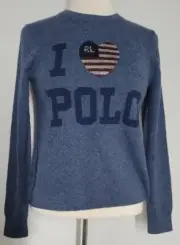 Polo RALPH LAUREN Girls LARGE 12 - 14 Sequin HEART FLAG Sweater LONG SLEEVE $90
