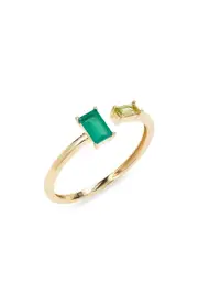 Bony Levy Emerald Cut Green Agate & Peridot 14K Gold Cuff Ring in 14K Yellow Gold at Nordstrom, Size 6.5