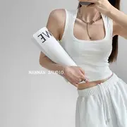 Square Neck Crop Tank Top White - M