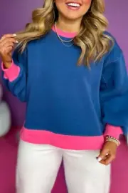 Sky blue color block plus size sweatshirt