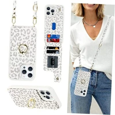 for iPhone 12/12 Pro Case with Card iPhone 12 / 12 Pro 6.1" 03-White Leopard