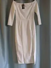 Boohoo Off the Shoulder Side Split Midi Dress Ivory Size US 8 NWT (10)