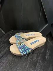 NIB - GANNI x DR. Scholl’s Sandals In Check Blue Iris Size US 8/Eur 39