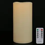 7LinRay 4" x 10" Large Outdoor Flameless Candles with Remote and Timer, Flickering Battery Operated LED Flameless Pillar Candles for Lantern, Porch, Patio, Ivory, 1 Pack