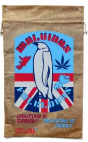 MALVINAS FALKLAND PENGUIN MARIJUANA BURLAP BAG 59 british travel ISLAND wall new