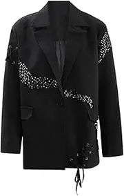 [Sweejim] Women Sequins Bandage Big Size Casual Blazer Fashion Lapel Long Sleeve Jacket