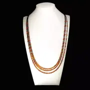 Faceted Cornac Amber Bead Black Spinel Three Strands Evening Necklace Long