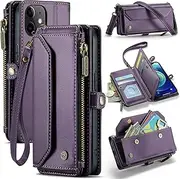ELEPIK for iPhone 11 Case, Adjustable Crossbody Wallet Case with Card Holder, Kickstand, [RFID Blocking] [Crossbody & Wrist Strap] Durable PU Leather Magnetic Phone Case, Purple