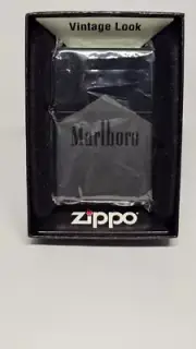 Zippo Marlboro Black Vintage Style Lighter Metal with Box Collectible Goods