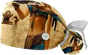[YTYVAGT] 2-Pc,Gourd-Shaped Working Cap,Fisherman Hat with Buttons and Cotton Sweatband,Ancient Egyptian Retro Nation