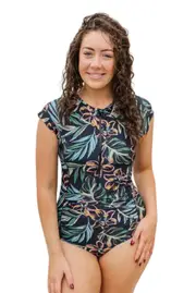 LaSculpte Chlorine Resistant Short Sleeve One Piece Swimsuit Tropical Fresh-Tropical Fresh