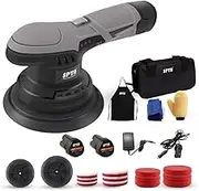 SPTA Battery Wax Machine, 125 mm, 150 mm Dual Action Polishing Machine Polisher with 6 Levels, Replaceable Batteries 12 V, 2 x Polishing Hoods, 6 x Polishing Sponge, 6 x Polishing Pads for Waxing