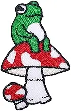 CLOVER INTER Frog on Mushroom Patches Iron on Embroidered Badge Saw On Patch for Jeans, Clothing, Bags, Jackets, Caps