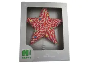 NEW H IS FOR HAPPY Red White Yarn Wrapped Star Large CHRISTMAS Tree Topper