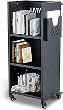 LMYYGOO Book Cart 37.4" x 14.8" x 15.7", Single Sided L-Shaped Shelves with 4 Inch Lockable Wheels for Home Shelves Office and School, 200LBS Library Cart, Book Truck (Black)