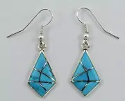 Zuni Handmade Sterling Silver Turquoise Inlay Earrings- Lori Kalestewa
