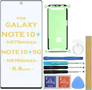 NOTE 10+ Plus Outer Lens Screen Front Glass Replacement for Samsung Galaxy NOTE 10+ Plus N975 Series NOTE 10+ Plus 5G N976 Series 6.8" (Black)