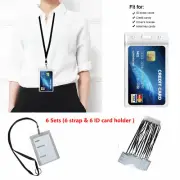 6 Sets Black Lanyard Neck Strap Badge ID Holder Key Chain Ring School Lot 16.5"