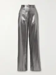 [LAPOINTE] LAPOINTE - Belted Silk-lamé Wide-leg Pants - Silver - US4 US 4 Silver