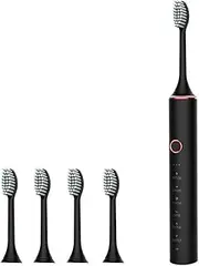 Sonic Electric Toothbrush, 30 Day Life, 60,000 Vibrations/Minute, 6 Modes, 2 Minute Timer, 4 Replaceable Brush Heads, White/Black/Green/Pink (Black)