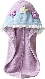 SHERCHPRY Absorbent Hair Drying Hat for Women Cute Flower Quick Drying Cap Soft Fleece Lightweight Portable Hair Towel for Travel Everyday Use