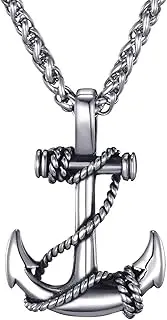 [MOO&LEE] Mens Stainless Steel Nautical Anchor Necklace Vintage Navy Mooring Rope Anchor Pendant with 24 Inches Link Chain