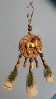 Handcrafted OOAK Schleich Pinto Horse Dreamcatcher + Real Bison Teeth & Beads