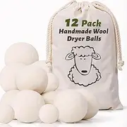 Shanghigh Wool Dryer Balls - 12 Pcs Reusable Fabric Softener with Natural Sheep, Organic Drying Ball for Reduce Clothes Wrinkles, Safe & Hypoallergenic Eco Premium Laundry Balls, Saves Dry Time