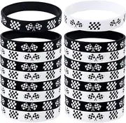Gosknor 48pcs Racing Flag Rubber Bracelets, Black & White Race Car Silicone Bracelets Checkered Flag Wristbands Race Car Wristbands for Racing Party Favors Sports Events, Medium, Silicone, no gemstone