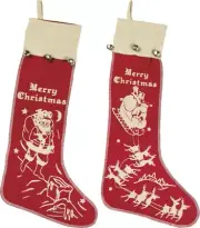 Set of 2 Large Felt CHRISTMAS STOCKINGS, Primitives by Kathy