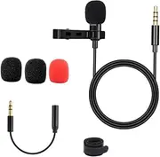 Uonlytech Clip Omnidirectional Lavalier Microphone for Smartphones and Computers Lightweight Cable Audio for Interviews Video Recording and Webcasting Black