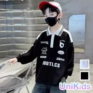 【UniKids】中大童裝POLO衫長袖T恤 個性賽車風 男大童裝女大童裝 VPXY-24105(黑 白)
