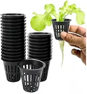 [WizeFolk] 50 PCS Garden Slotted Mesh Net Cups, 2" Heavy Duty Hydroponics Plant Grow Pots, Wide Lip Bucket Basket for Aquaponics (Black)