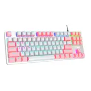 Altec Lansing RGB Gaming Keyboard with Metal Panel, Compact Mechanical Keyboard for PC, Computer, TKL 87 Keys, Pink/ White