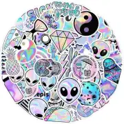 Holographic Stickers for Laptop, 50 Pcs Psychedelic Vinyl Waterproof Stickers