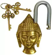 Solid & Sturdy Brass Buddha Padlock(2.75"Lx5.8"Tx1.4"W) w 2 Keys(2.9"Hx1.5"W)