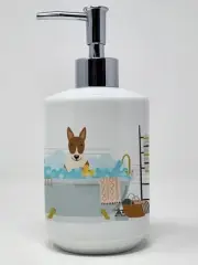 NEW Brindle Bull Terrier in Bathtub Ceramic Soap Dispenser Hand Soap Dispenser