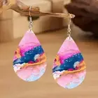 Bohemian Style Water Drop Shape Wooden Earrings Turquoise Pattern Colorful Waves