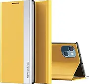 Slim Flip Case for iPhone 13 Mini 5.4 Inch, Full Body Protection with Magnetic Stand and View Window, Yellow