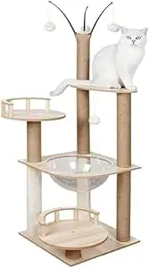 Fin 132Cm Wooden Cat Tree Tower Scratching Post Scratcher Cats Condo House Bed