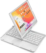 360 Rotatable Keyboard for iPad 9th/8th/7th Generation 10.2 inch, Air 3rd Gen, Pro 10.5 inch Keyboard Case with Touchpad 7 Color Backlight Foldable Backlit Keyboard,Silver