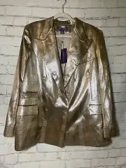 Ralph Lauren Purple Label Gold Metallic Blazer Jacket US Size 14 MSRP $2,890