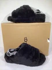 UGG Women’s Size 7 EU 38 Black Fluff Yeah Slingback Slides Slippers AJ-189