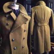 Army Green Men's Long Overcoat with Back Belt Stand Collor Formal Military Coats